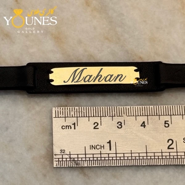دستبند چرم مردانه طلا حکاکی اسم Mahan ماهان